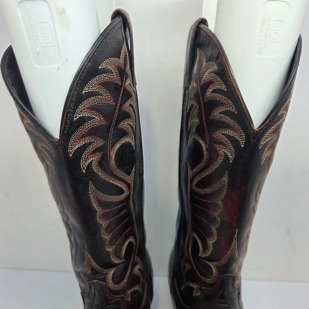Laredo Mens Black And Burgundy Leather Cowboy Boots Size US 9.5 D